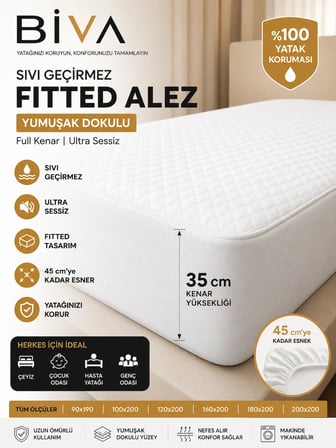 Bi Va Beyaz Tek Çift Kişilik Su Geçirmez Kapitone Alez 200x200 + 30cm