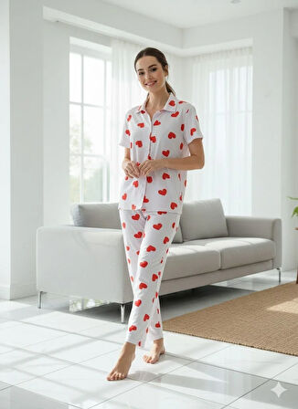 KADIN DÜĞMELİ PİJAMA TAKIMI