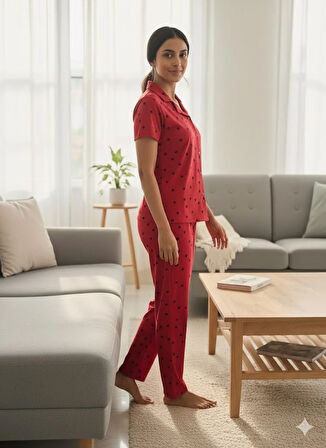 KADIN YAZLIK DÜĞMELİ PİJAMA TAKIM