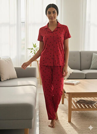KADIN YAZLIK DÜĞMELİ PİJAMA TAKIM