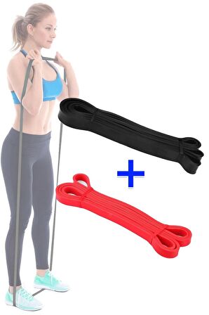 2 Li Resistance Powerband Seti Squat Pilates Lastiği Direnç Bandı 13 Mm + 22 Mm Orta Sert Direnç Set