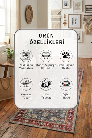 A-29 Yıkanabilir Yolluk Halı Kaymaz Taban Salon Mutfak Antrasit