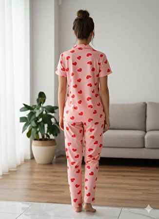 KADIN PEMBE DÜĞMELİ PİJAMA TAKIM
