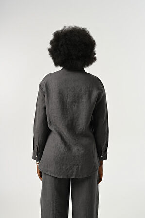 KADIN %100 KETEN ÖNÜ BAĞLAMA DETAYLI GÖMLEK