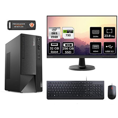 Lenovo ThinkCentre Neo 50T i5 12400 32GB 256GB SSD GT730/4GB FDOS 11SE00BJTX MASAÜSTÜ PC & 23.8" MONİTÖR