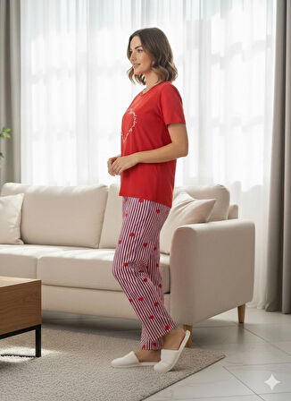 KADIN YAZLIK KIRMIZI PİJAMA TAKIM