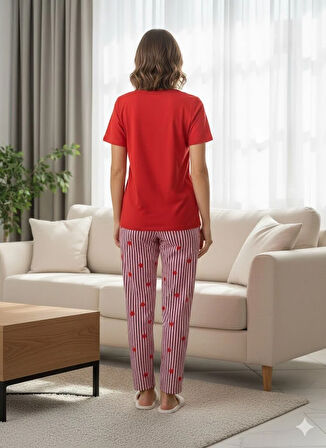 KADIN YAZLIK KIRMIZI PİJAMA TAKIM