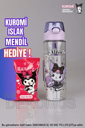 YENİ SEZON LİSANSLI KUROMI TRITAN MATARA 700 ML "KUROMI ISLAK MENDİL HEDİYELİ"