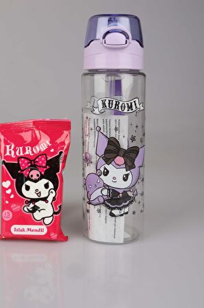 YENİ SEZON LİSANSLI KUROMI TRITAN MATARA 700 ML "KUROMI ISLAK MENDİL HEDİYELİ"