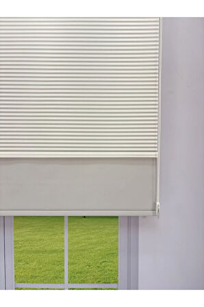 LUNA Serisi Beyaz Tül Açık Gri Stor Perde Işık Kontrollü, Çift Mekanizmalı, Kolay Montaj