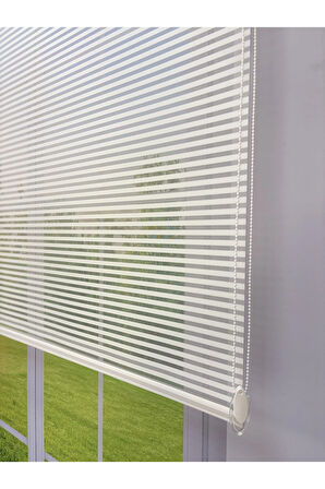 LUNA Serisi Beyaz Tül Açık Gri Stor Perde Işık Kontrollü, Çift Mekanizmalı, Kolay Montaj