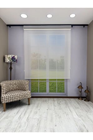 LUNA Serisi Beyaz Tül Açık Gri Stor Perde Işık Kontrollü, Çift Mekanizmalı, Kolay Montaj