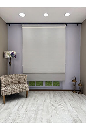 LUNA Serisi Beyaz Tül Açık Gri Stor Perde Işık Kontrollü, Çift Mekanizmalı, Kolay Montaj