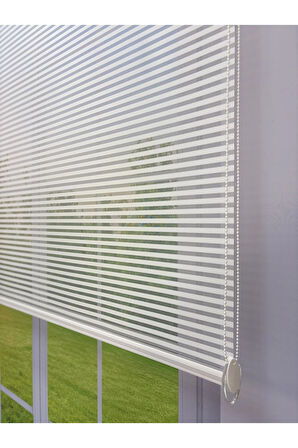 LUNA Serisi Beyaz Tül Antrasit Gri Stor Perde Işık Kontrollü, Çift Mekanizmalı, Kolay Montaj