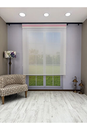 LUNA Serisi Beyaz Tül Pembe Stor Perde Işık Kontrollü, Çift Mekanizmalı, Kolay Montaj