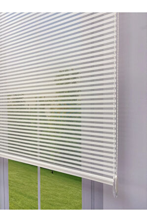 LUNA Serisi Beyaz Tül Mavi Stor Perde Işık Kontrollü, Çift Mekanizmalı, Kolay Montaj