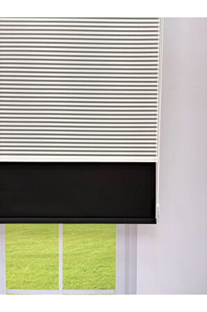 LUNA Serisi Beyaz Tül Siyah Stor Perde Işık Kontrollü, Çift Mekanizmalı, Kolay Montaj