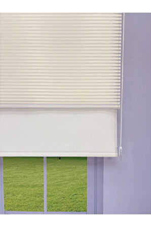 LUNA Serisi Ekru Tül Ekru Stor Perde Işık Kontrollü, Çift Mekanizmalı, Kolay Montaj