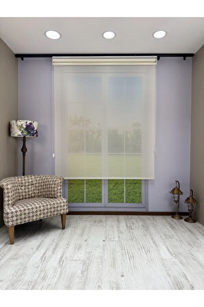 LUNA Serisi Ekru Tül Ekru Stor Perde Işık Kontrollü, Çift Mekanizmalı, Kolay Montaj