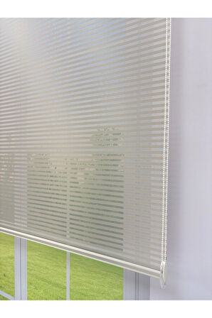 LUNA Serisi Açık Gri Tül Beyaz Stor Perde Işık Kontrollü, Çift Mekanizmalı, Kolay Montaj