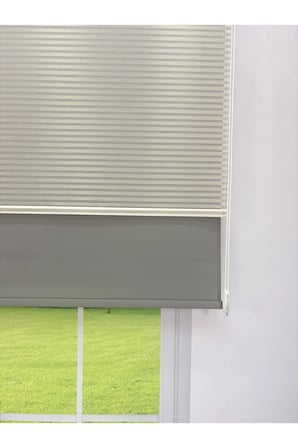 LUNA Serisi Açık Gri Tül Antrasit Gri Stor Perde Işık Kontrollü, Çift Mekanizmalı, Kolay Montaj