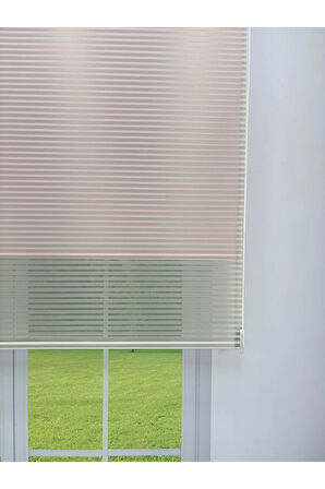 LUNA Serisi Açık Gri Tül Pembe Stor Perde Işık Kontrollü, Çift Mekanizmalı, Kolay Montaj