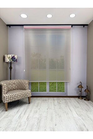 LUNA Serisi Açık Gri Tül Pembe Stor Perde Işık Kontrollü, Çift Mekanizmalı, Kolay Montaj