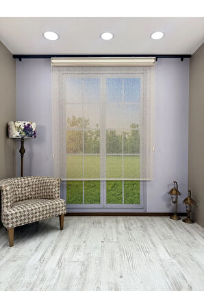 OLYMPOS Serisi – Kırçıllı Desenli Çift Mekanizmalı Bej Tül Stor Krem Perde