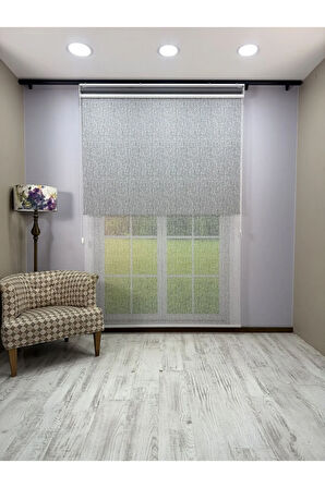 OLYMPOS Serisi – Kırçıl Desenli Çift Mekanizmalı Beyaz Tül Antrasit Gri Stor Perde