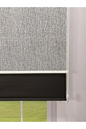 OLYMPOS Serisi – Kırçıl Desenli Çift Mekanizmalı Beyaz Tül Siyah Stor Perde