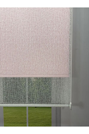 OLYMPOS Serisi – Kırçıl Desenli Çift Mekanizmalı Beyaz Tül Pembe Stor Perde