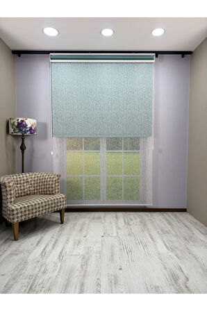 OLYMPOS Serisi – Kırçıl Desenli Çift Mekanizmalı Beyaz Tül Petrol Yeşili Stor Perde