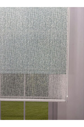 OLYMPOS Serisi – Kırçıl Desenli Çift Mekanizmalı Beyaz Tül Petrol Yeşili Stor Perde