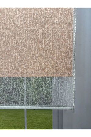 OLYMPOS Serisi – Kırçıl Desenli Çift Mekanizmalı Beyaz Tül Turuncu Stor Perde