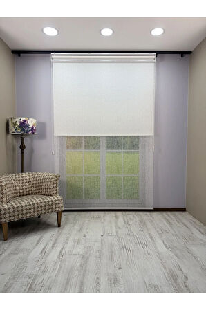 OLYMPOS Serisi – Kırçıl Desenli Çift Mekanizmalı Beyaz Tül Beyaz Stor Perde