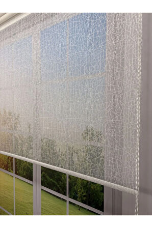 OLYMPOS Serisi – Kırçıl Desenli Çift Mekanizmalı Beyaz Tül Beyaz Stor Perde