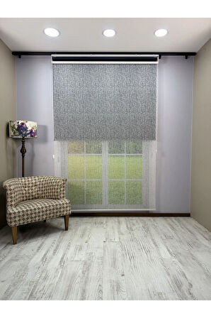 OLYMPOS Serisi – Kırçıl Desenli Çift Mekanizmalı Beyaz Tül Siyah Stor Perde