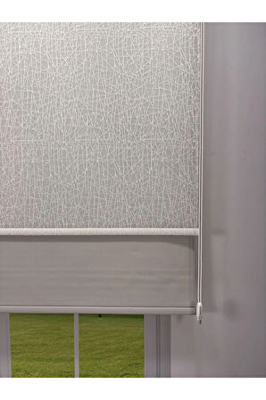 OLYMPOS Serisi – Kırçıl Desenli Çift Mekanizmalı Beyaz Tül Açık Gri Stor Perde