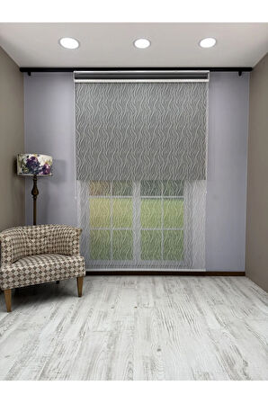 EVA Serisi – Su Yolu Desenli Çift Mekanizmalı Antrasit Gri Perde