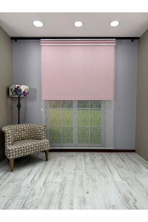 EVA Serisi – Su Yolu Desenli Çift Mekanizmalı Pembe Perde