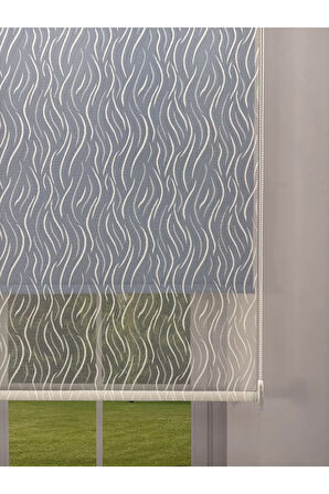 EVA Serisi – Su Yolu Desenli Çift Mekanizmalı Mavi Perde