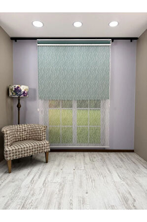 EVA Serisi – Su Yolu Desenli Çift Mekanizmalı Petrol Yeşili Perde