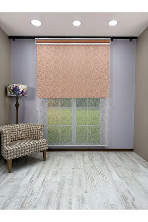 EVA Serisi – Su Yolu Desenli Çift Mekanizmalı Turuncu Perde