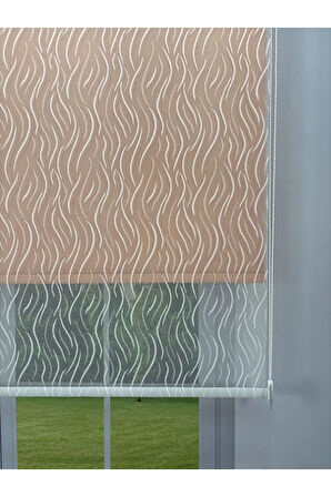 EVA Serisi – Su Yolu Desenli Çift Mekanizmalı Turuncu Perde