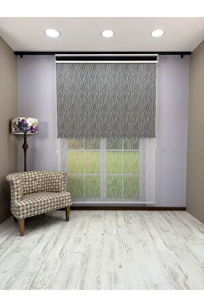 EVA Serisi – Su Yolu Desenli Çift Mekanizmalı Siyah Perde