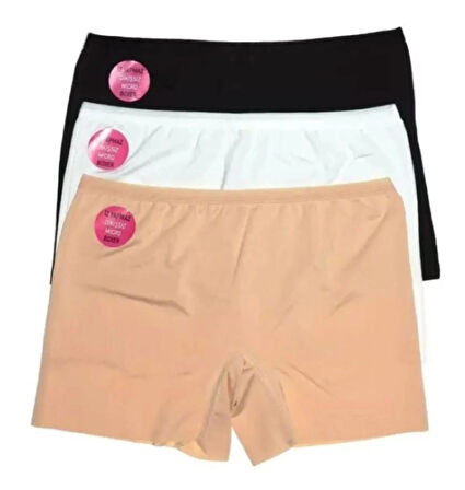 Kadın İz Yapmaz Dikişsiz Boxer 3'lü Paket Renk (SİYAH  - Beyaz  - Ten)
