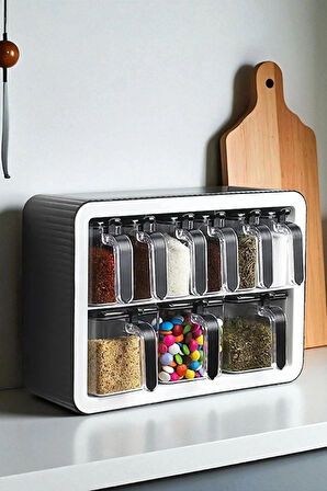 9'lu Kendinden Kaşıklı Duvara Monteli Baharatlık Seti Standlı Mutfak Düzenleyici