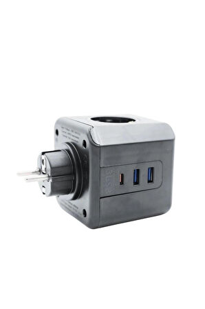 Airstorr Termal Akım Korumalı 3'lü Duvar Tipi Priz 2 Usb 1 Type-c Küp Priz