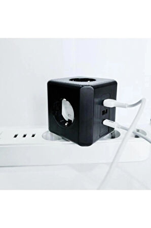 Airstorr Termal Akım Korumalı 3'lü Duvar Tipi Priz 2 Usb 1 Type-c Küp Priz