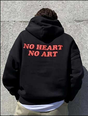 No Heart No Art Baskı Oversize Sweatshirt